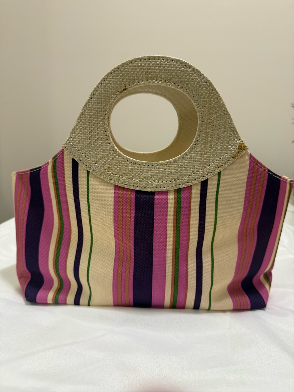 Striped Pink & Cream Tote Handbag with Matching Pouch